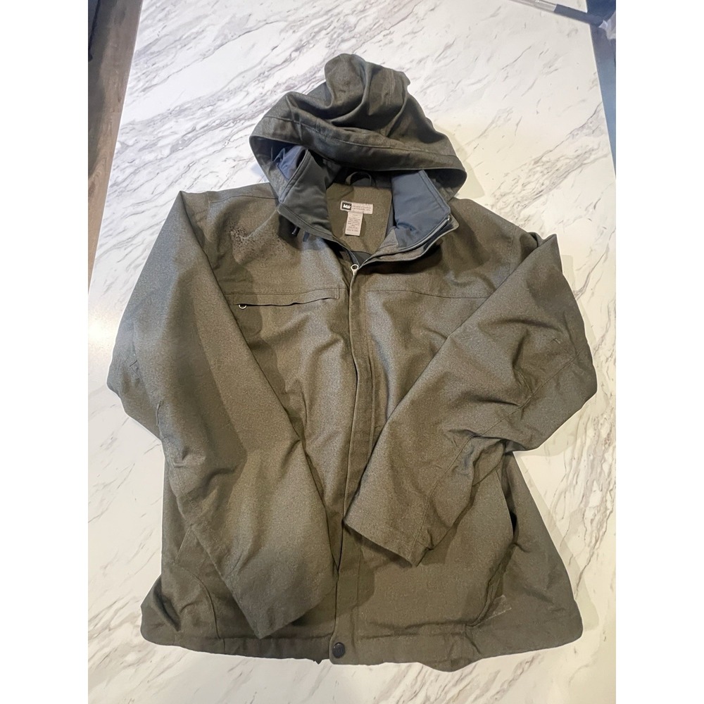 REI Co-op Men's Waterproof Hooded Rain Jacket. Terrain Green. Size L.  Read…